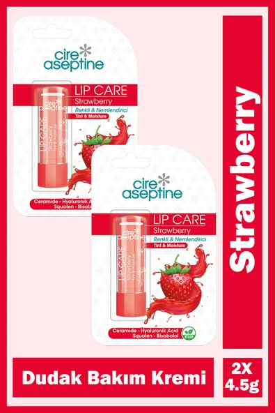 Cire Aseptine Lip Care Strawberry Renkli Dudak Bakım Kremi 4,5 gr 2 Adet ürün görseli 1