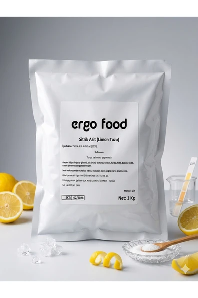 ergo food Sitrik Asit Tozu 1 Kg – Saf Gıda Katkısı | Limon Tuzu | pH Düzenleyici | Çok Amaçlı Kullanım ürün görseli 1