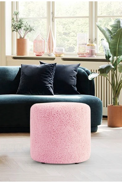 Elissa Home Lisa Puf Toz Pembe Tedy Kumaş Silindir Dekoratif Pufidik Puf Bench 42 x 42 ürün görseli 1