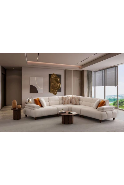 Elissa Home MİDAS KÖŞE KOLTUK TAKIMI KIRIK BEYAZ 290 x 280 ürün görseli 1