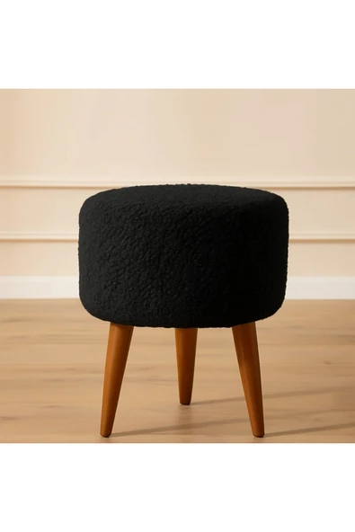 Elissa Home Puf Ahşap Ayak Peluş Kumaş :makyaj Pufu Tabure Ayak Uzatma Siyah Renk 38 x 45 ürün görseli 1