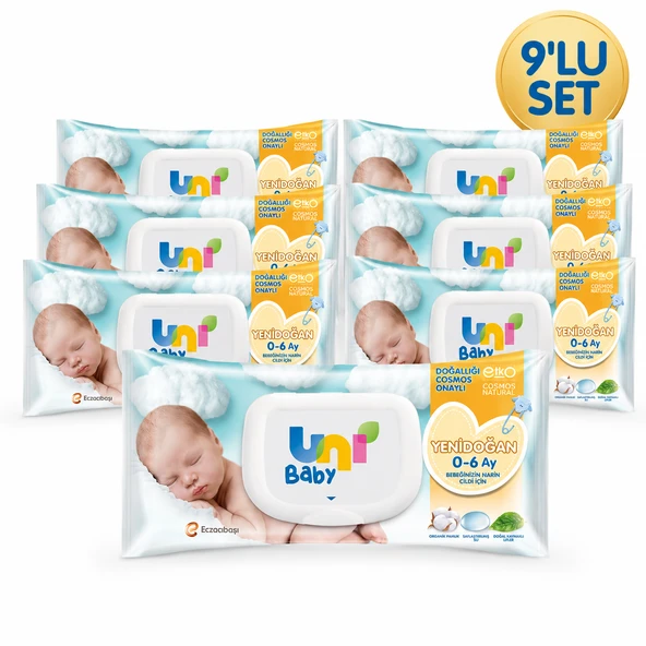 Uni Baby Yenidoğan 40 Yaprak 9'lu Paket Islak Mendil ürün görseli 1