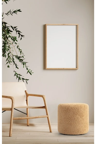 Elissa Home Lisa Puf Camel Tedy Kumaş Silindir Dekoratif Pufidik Puf Bench 42 x 42 ürün görseli 1