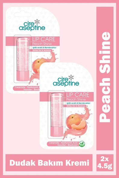 Cire Aseptine Lip Care Peach Shine Renkli Dudak Bakım Kremi 4,5 gr 2 Adet ürün görseli 1
