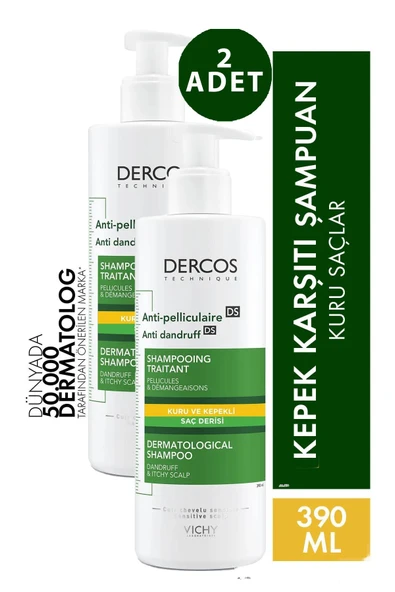 Vichy Dercos Anti-Dandruff Şampuan Kuru Saçlar için Kepek Karşıtı 390 ml 2 Adet ürün görseli 1