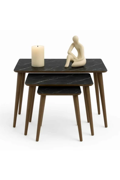 Elissa Home Yağmur 3'lü Mdf Ahşap Zigon Sehpa - Siyah Mermer Desenli 60 x 40 ürün görseli 1