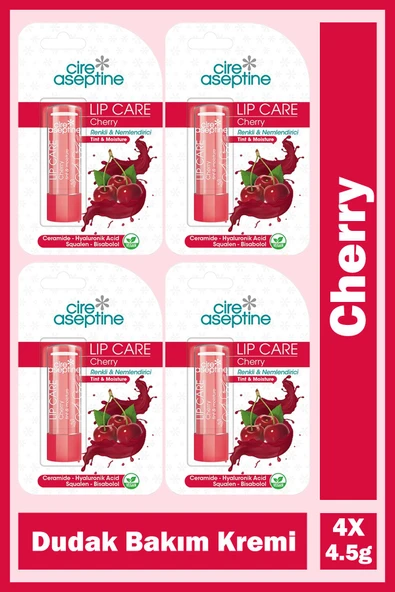 Cire Aseptine Lip Care Cherry Renkli Dudak Bakım Kremi 4,5 gr 4 Adet ürün görseli 1