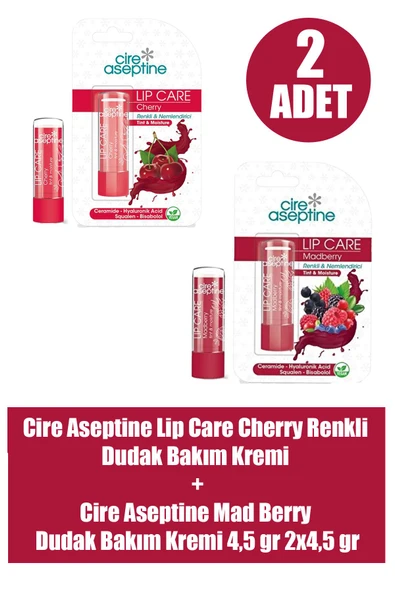 Cire Aseptine Lip Care Cherry Renkli Dudak Bakım Kremi 4,5 gr+Cire Aseptine Mad Berry Dudak Bakım Kremi 4,5 gr ürün görseli 1