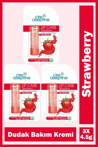 Cire Aseptine Lip Care Strawberry Renkli Dudak Bakım Kremi 4,5 gr 3 Adet ürün görseli 1