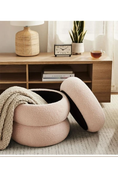 Elissa Home Bukle Puf Sandıklı , Boum Puf Makyaj Pufu , Saklama Alanlı 40 x 45 ürün görseli 1