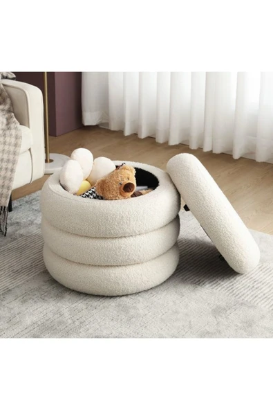 Elissa Home Bukle Puf 4lu Boum , Teddy Kumaş , Beyaz , Saklama Alanlı , Sandıklı 40 x 45 ürün görseli 1