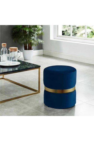 Elissa Home Prada Puf - Lacivert Spor Dikişli Gold Detaylı Silinebilir Kadife Kumaş Modern Lüx Puf-makyaj Pufu 38 x 43 ürün görseli 1
