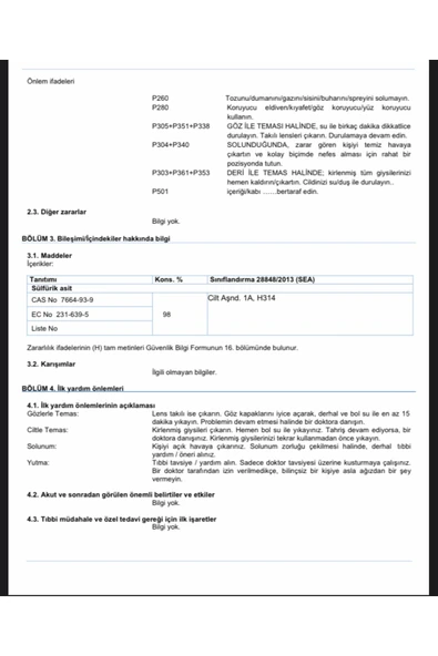 ZAG KİMYA Sülfürik Asit %97 Tech Grade1lt - Resim 2