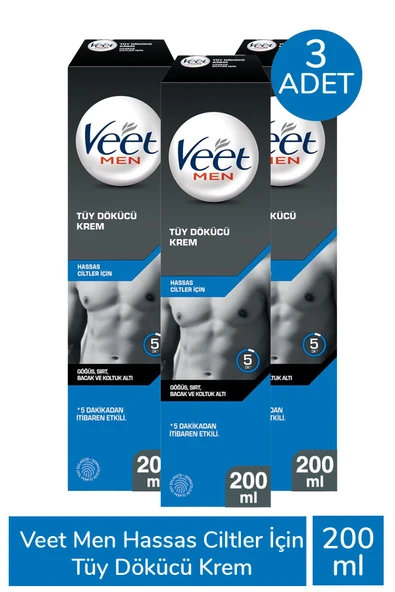 Veet Men Hassas Ciltler İçin Tüy Dökücü Krem 200 ml 3 Adet ürün görseli 1