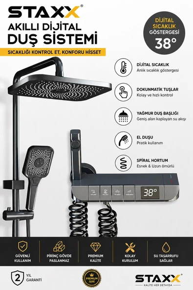 Yeni Model Led Piano 5 Fonksiyonlu Kendinden Banyo Bataryalı Dijital Akıllı Robot Duş Başlığı ürün görseli 1