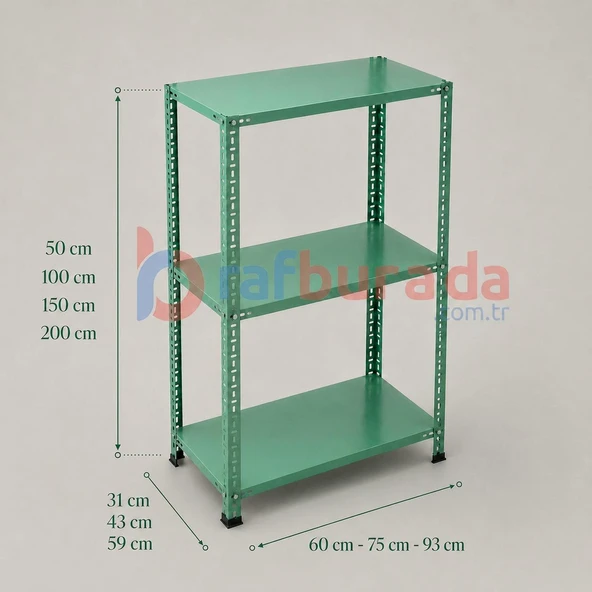 3 Katlı Renkli Dekoratif Çelik Raf - Çiçeklik Rafı, Ofis Rafı 0,70 mm  Kırmızı 43x93 cm 50 cm ürün görseli 1