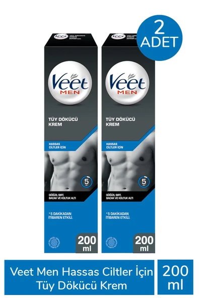 Veet Men Hassas Ciltler İçin Tüy Dökücü Krem 200 ml 2 Adet ürün görseli 1