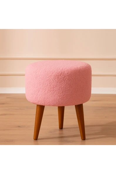 Elissa Home Puf Ahşap Ayak Peluş Kumaş Makyaj Pufu Tabure Ayak Uzatma Toz Pembe 38 x 45 ürün görseli 1