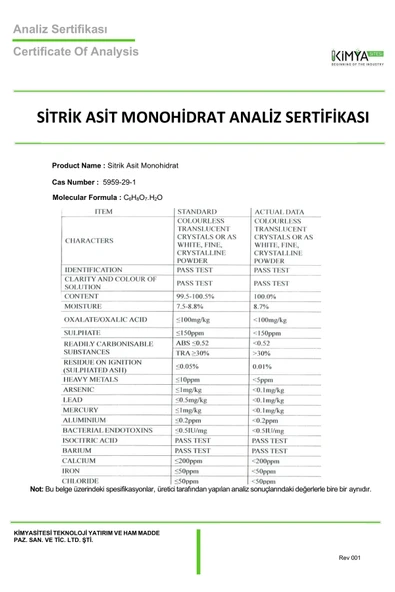 kimyasitesi Sitrik Asit Monohidrat 1000gr - Resim 3