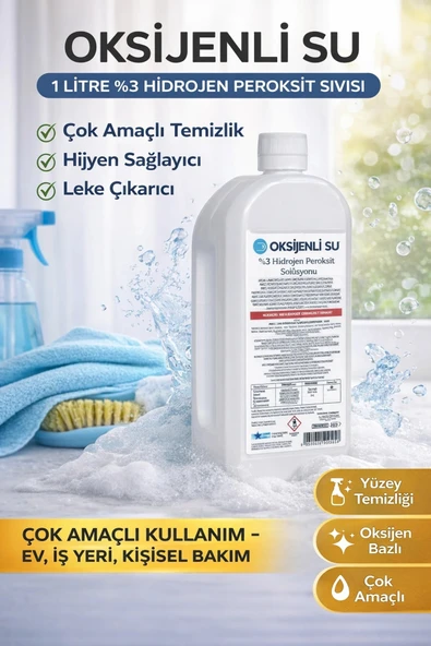 özssa Oksijenli Su 1 Litre %3 Hidrojen Peroksit Solüsyonu Çok Amaçlı Temizlik ve Hijyen Sıvısı 1 ADE ürün görseli 1