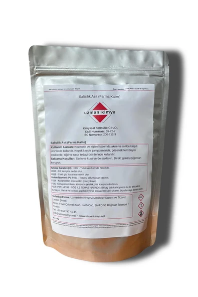 Uzman Kimya Salisilik Asit – 1 Kg Doypack Kozmetik ve Cilt Bakım Hammaddesi – Peeling ve Anti-Akne / Salicylic Acid ürün görseli 1
