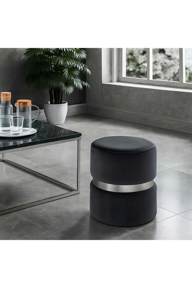 Elissa Home Luxery Puf - ANTRASİT Spor Dikişli GÜMÜŞ Detaylı Silinebilir Kadife Kumaş Modern Lüx Puf-makyaj Pufu 38 x 43 ürün görseli 1