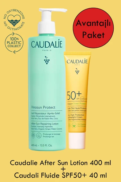 Caudalie Fluide UVA/UVB SPF50+ 40 ml + Caudalie After Sun Repairing Lotion 400 ml ürün görseli 1