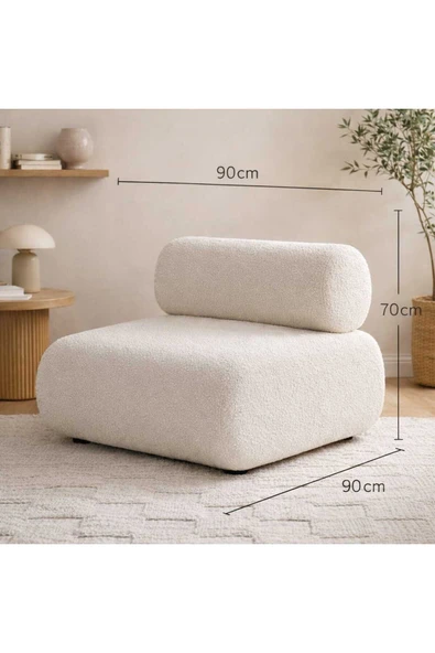 Elissa Home Luna XL Berjer , 90 cm Genişlik , Teddy Kumaş , Tekli Koltuk , Berjer , Beyaz , Cafe , Ofis , Ev 90 x 90 ürün görseli 1