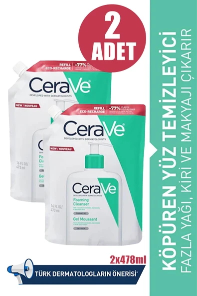Cerave Foaming Cleanser Refill Dökme Poşet Normal ve Yağlıya Dönük Ciltler İçin Köpüren Temizleyici 473 ml 2 Adet ürün görseli 1