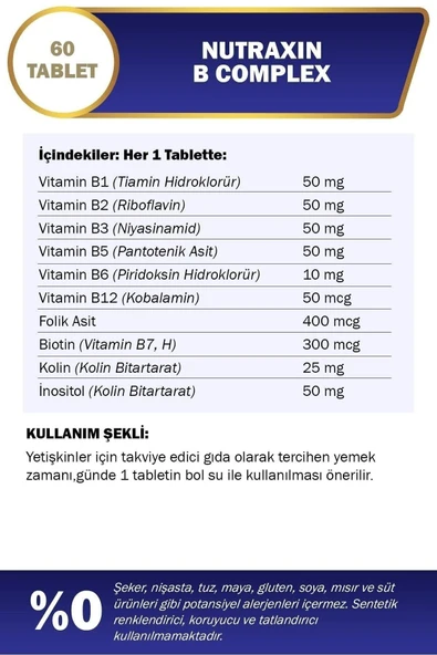 Nutraxin B Complex Vitamin 60 Kapsül - Resim 3