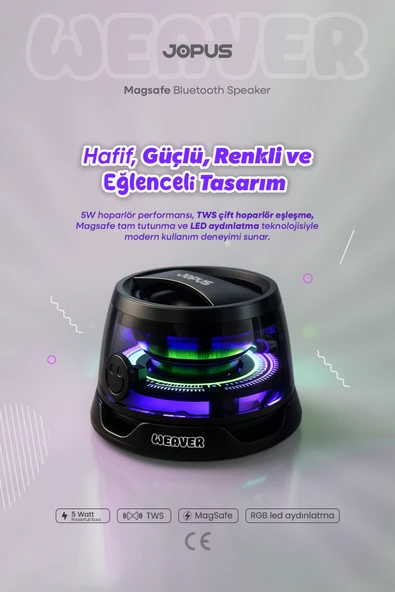 MagSafe Uyumlu Mıknatıslı Mini Kablosuz Bluetooth Hoparlör Yüksek Sesli Şarjlı Işıklı Taşınabilir Portatif Speaker ürün görseli 1