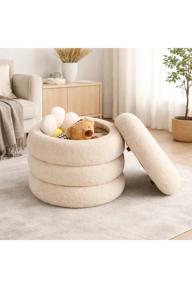 Elissa Home Bukle Puf 4 Boum , Teddy Kumaş , Bej Rengi , Saklama Alanlı , Sandıklı 40 x 45 ürün görseli 1