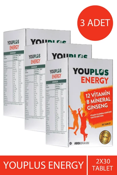 Youplus Energy Vitamin Mineral Kompleksi 30 Tablet 3 Adet ürün görseli 1