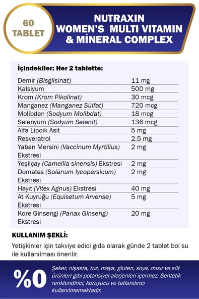 Nutraxin Women's Multi Vitamin Complex 60 Tablet - Resim 4