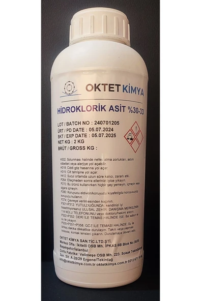 oktet Hidroklorik Asit %30-33 Ham Tuz Ruhu 2 KG. ürün görseli 1