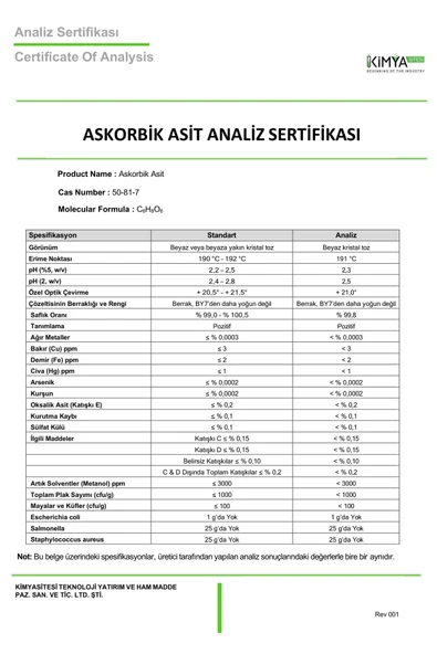 kimyasitesi Askorbik Asit (C Vitamini) (25kg) - Resim 2