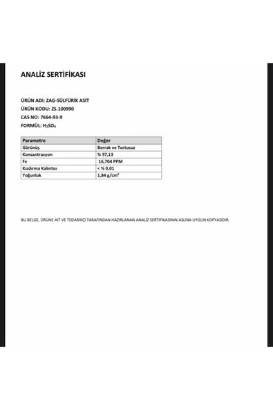 ZAG KİMYA Sülfürik Asit %97 Tech Grade1lt - Resim 4