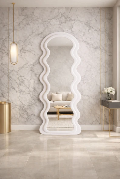 Elissa Home MONZA Kumaşlı Boy Aynası - Modern Dalgalı Tasarım Büyük Boy Ayna ( 180 x 80 ) 180 x 80 ürün görseli 1