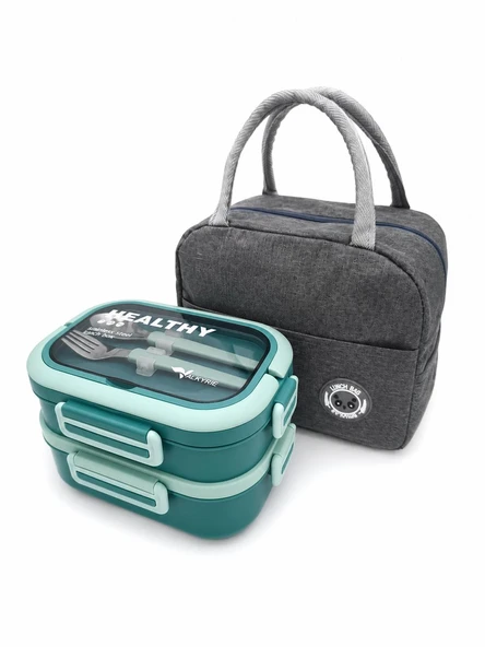 Valkyrie 304 Çelik Bölmeli Lunch Box Seti | Termal Çantalı, Bölmeli, Çatal Kaşıklı, Sızdırmaz Yemek Kabı Sarı-Yeşil ürün görseli 1