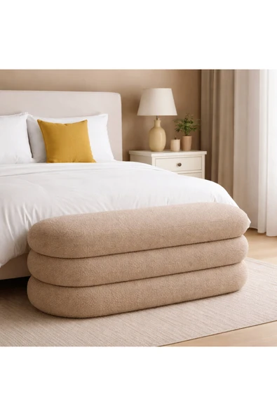 Elissa Home Bukle Bench / Puf Krem Taş Rengi , Coco Kumaş 110 x 42 ürün görseli 1