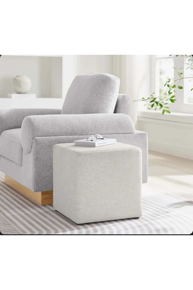 Elissa Home Elissa Kare Puf , Kırık Beyaz , Keten Kumaş 42 x 42 ürün görseli 1