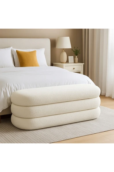 Elissa Home Bukle Bench / Puf , Teddy Kumaş , Beyaz 110 x 42 ürün görseli 1