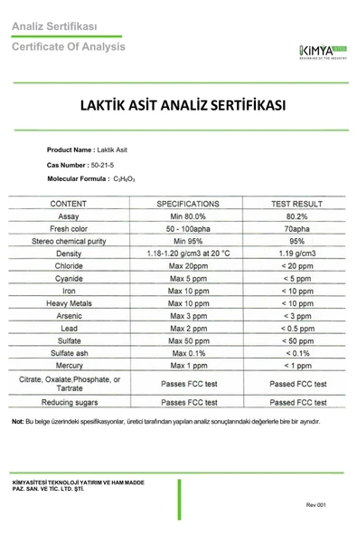 kimyasitesi Laktik Asit 1000gr - Resim 3