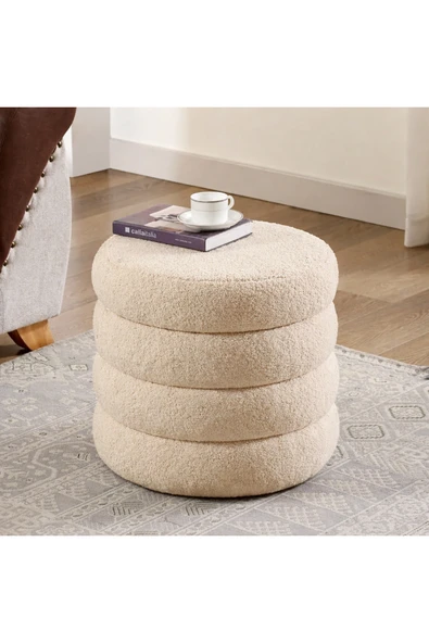 Elissa Home Bukle Puf , Teddy Kumaş , 4 Boum , Bej Rengi 40 x 45 ürün görseli 1