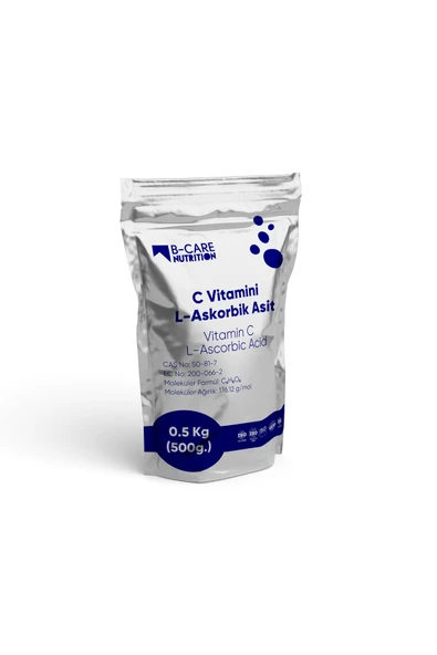 B-CARE NUTRITION Vitamin C (Askorbik Asit) (Ascorbic Acid) Toz 0.5 KG (500g.) ürün görseli 1