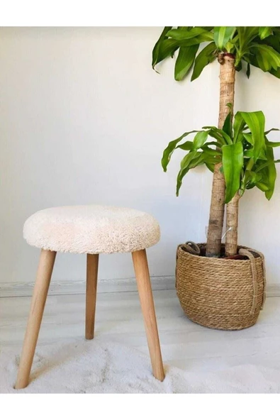Elissa Home Retro Ağaç Ayak Rahat Oturum Alanlı Krem Renk Puf Tabure Bench Makyaj Pufu 35 x 45 ürün görseli 1