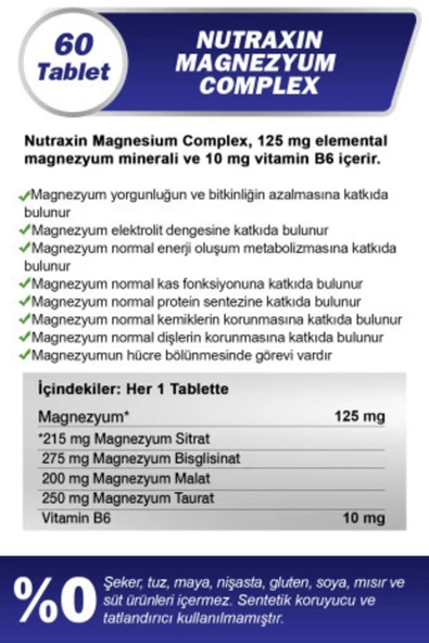 Nutraxin Magnesium Complex Vitamin B6 60 Tablet 2 ADET - Resim 4