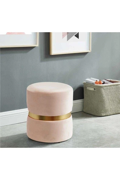 Elissa Home Prada Puf - Krem - Spor Dikişli Gold Detaylı Silinebilir Kadife Kumaş Modern Lüx Puf-makyaj Pufu 38 x 43 ürün görseli 1