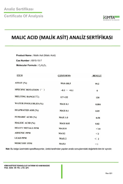 kimyasitesi Malik Asit (Malic Acid) 1000gr - Resim 3