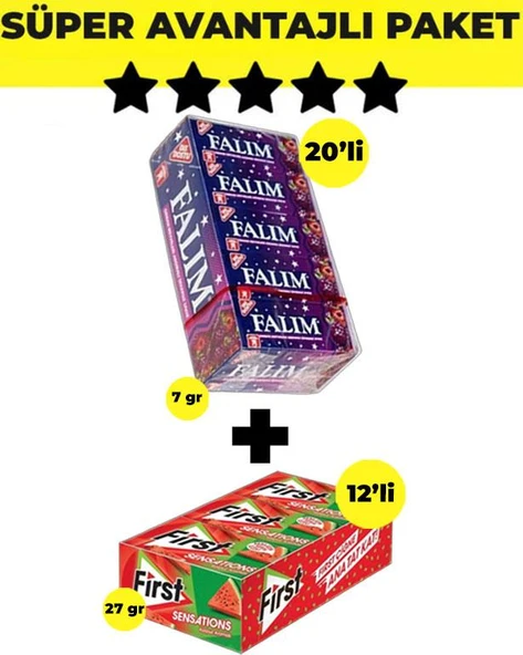 Falım Orman Meyve Aromalı Sakız (5'li x 20 Adet)- First Sensations Karpuz Aromalı Sakız (27gr x 12 Adet) ürün görseli 1